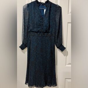 Ann Taylor NWT woman’s floral ruffle pleated flare dress midnight spruce size 6